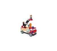 Janod - Brico'Kids Wooden Fire Truck, Fsc Certified - Construction Set - with 2 Firemen - 45 Pieces, Easy to Build - Wooden Toy for Children - fr