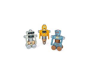 Janod - Brico'kids Wooden Robots - Construction Toy - Teaches Fine Motor Skills and Imagination - Ages 3 and up - J06473
