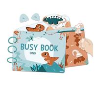 Janod, Busy Book Dinosaurs, French-English Activity Book, Ages 3+ | 18 Activity Pages and 149 Repositionable Pieces, Numbers and Alphabet, Fine Motor Skills, FSC Laminated Cardboard, 27 x 21 Cm