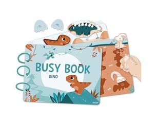 Janod, Busy Book Dinosaurs, French-English Activity Book, Ages 3+ | 18 Activity Pages and 149 Repositionable Pieces, Numbers and Alphabet, Fine Motor Skills, FSC Laminated Cardboard, 27 x 21 Cm