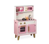 Janod - Candy Chic Big Wooden Cooker for Children - Equipped with Fridge and Microwave, Sound and Light - Pretend Play - 6 Accessories Included - For children from the Age of 3, J06554, Pink and White