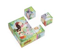 Janod - Cardboard Cubes Puzzle for Children and Babies - Farm Theme - 9 Cubes and 6 Possible Puzzles - Early years toys - Fine motor skills - Water-based paint - From 2 years, J03329