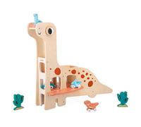 Janod Dino Garage Children’s Diplodocus 4 Push-Along Dinosaurs and 2 Cacti-Develops Fine Motor Skills-FSC Wooden Toy-24 Months +, J05835, Multicolor