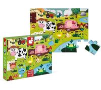 Janod - Children's Tactile Puzzle, Farm Animals, 20 Pieces including 7 Textured - Educational and Sensory Game - Touch, Fine Motor Skills and Concentration - From 2 Years, J02772