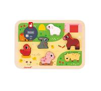 Janod - “At The Farm” Chunky Puzzle - FSC Wood - 7 Pieces - Develops Fine Motor Skills, Concentration and Imagination - 18 Months +, J07121