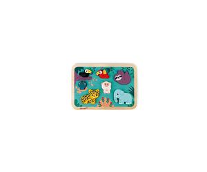 Janod - Chunky Jungle Wooden Puzzle - 7 Pieces - Discover The Jungle Animals - Water Based Paint - Wwf Partnership - Fsc Certified - from 18 Months