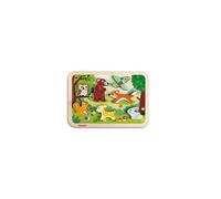 Janod Chunky Stand Up Puzzle - 7 Piece Colorful Wooden Forest Animal Themed Jigsaw Puzzle - Encourages Shape Recognition, Dexterity, and Language Dev