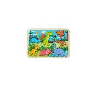 Janod - Chunky Wooden Dinosaurs Puzzle - 7 Pieces - Fine Motor Skills Development and Concentration - From 18 Months, J07054