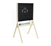 Janod - Classic Double-Sided Magnetic Blackboard - Includes 20 Magnets, 3 Chalks, 1 Brush + 1 Bag - 1 Gridded Magnetic Side - 3 Years +, J09638