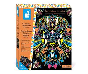 Janod - Colour-In Mandalas and Fluorescent Felt Animals Set - Les Ateliers Du Calme - Children’s Creative Leisure Kit - Encourages Fine Motor Skills and Creativity - Suitable for Ages 7 and Up, J07949