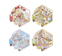 Janod, Cosy Stickers Tiny Trucks, Creative Sticker Book Kit for Adults | Creative Break for Kidults, Over 300 Stickers, 4 Scenes to Create, Metal Tweezers, Ages 14 and Up, 45 Min/Scene