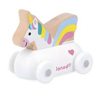 Janod Cross Roads - Unicorn Car- Early-Learning Toy - Develops Motor Skills - 12 Months +, FSC Wood Toy, Multicolor,