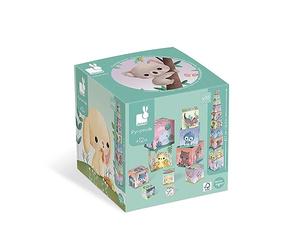 Janod - Cute Animals Square Pyramid - Early-Learning and Early Years Toy - Stack and build toy - Learn SIZE_NAMEs and numbers - Ages 1 and up - J02652