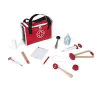 Janod - Doctor's Suitcase for Children - 10 Solid Wood Accessories Included - Prentend Play Toy - For children from the Age of 3, J06513, Red
