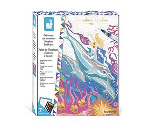 Janod - ‘Dolphins’ Paint by Numbers Set - 2 Paintings to Complete - Les Ateliers du Calme - Children’s Arts & Crafts Kit - 7 Years + - J07981