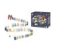 Janod - Domino Race Game - Create Domino Circuits and Courses - Complete Pack of 100 Pieces + Accessories - Ages 3 and up