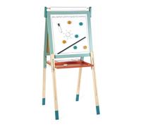 Janod - Double-Sided Wooden Easel Board - Evolutive, Height Adjustable - Magnetic Whiteboard + Chalkboard + Paper Roll - 23 Accessories Included - From 3 years, J09625