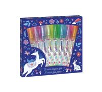 Janod - 8 Mini Glitter Gel Pens - Glitter Effects - Unicorn Theme - Pen for Drawing, Colouring, Gift Idea for Teens - Stationery - 6 Years and Up - J08935, Purple, Blue