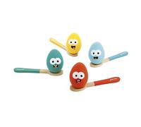 Janod Egg-And-Spoon Race - Wooden Egg & Spoon Set (4 Eggs & 4 Spoons), FSC-Certified, Water-Based Paint, J07729