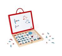 Janod - Essential - 4 In 1 Wooden Cursive Letters Case - Educational Game - Learning Letters and Reading - 110 Accessories Included - Water-Based Paint - Ages 3 and Up, J05073,White,Small