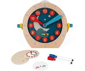 Janod - Essential - Learn the Time - Wooden Early Learning Educational Game - Teaches Numbers and Mathematics - 22 Accessories Included - Water-based Paint - 5 Years and up - J05076
