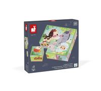Janod - Cardboard Cubes Puzzle for Children and Babies - Farm Theme - 9 Cubes and 6 Possible Puzzles - Early years toys - Fine motor skills - Water-based paint - From 2 years, J03329