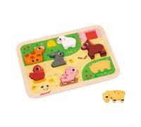 Janod - “At The Farm” Chunky Puzzle - FSC Wood - 7 Pieces - Develops Fine Motor Skills, Concentration and Imagination - 18 Months +, J07121
