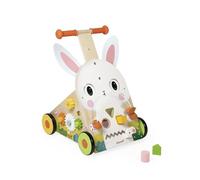 Janod - Farm Multi-Activity Trolley - Wooden Walking Cart to Push - 9 Activities - Patented Brake System and Silent Wheels - Evolutive Toddler Toy - From 12 months - J03326