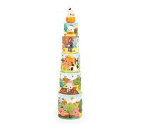 Janod - My First Pyramid - Farm Animals - Early-Learning Toy - 5 Stacking Cubes + 1 Wooden Hen - Develops Dexterity and Imagination - 12 Months +, J03310