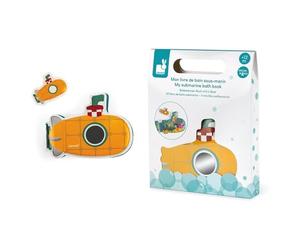 Janod - From 12 months - My Submarine Bath Book - Baby Bath Toy - 8 Illustrated Pages - Submarine-Shaped Awakening Book - J04716