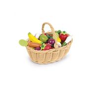 Janod - 24-Piece Fruits and Vegetables Basket - Imitation Shopping Basket - Ideal for Playing Merchandising - From 3 Years Old, J05620
