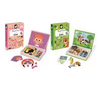 Janod - Girl's Crazy Faces Magneti'Book - Magnetic Educational Game 55 Pieces - Age of 3 & MagnetiBook Animals - Part Educational Magnetic Game Teache