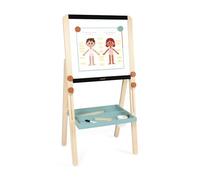 Janod - Height-Adjustable Double-Sided Wooden Board - Magnetic Whiteboard + Chalkboard - 18 Accessories Included - Ages 3+
