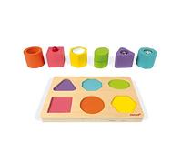 Janod - I Wood Sensory 6-Block Wooden Puzzle - Educational Toys - Learning Shapes and Colours - Water-Based Paint - Fsc Certified - from 1 Year Old, J05332