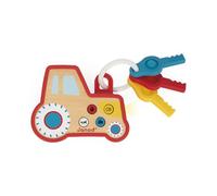 Janod - Interactive Baby Rattle Keyring Tractor - Sound and Light Effects - Wood and Silicone - Baby Rattle and Teething Toy - Batteries Included From 18 months