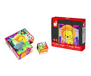 Janod J02732 Kubkid 9 Blocks, Jungle Animals Multicolored