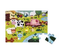 Janod J02772 Tactile Puzzle, Farm Animals, 20 Pieces - Plush Soft Toy