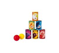 Janod - Forest Tumbling Cans - Outdoor Game - 6 Metal Boxes and 2 Foam Balls - Fine Motor Skills - from 3 Years Old, J03206