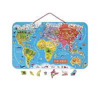 Janod J05490 Wooden Magnetic World Map Puzzle 92 pieces, German Version