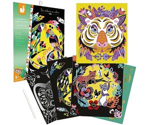 Janod J07891 Party Batman Scratch Art Animals of The World, Multicolor, one Size