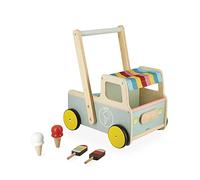 Janod - Janod - Wooden Pull-Along Ice Cream Cart/Trolley - 4 Ice Creams Included - Silent Wheels - Anti-Tip System - FSC-Certified - Water-Based Paint - 1 Year , J08049