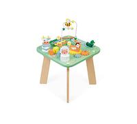 Janod - Jolie Prairie Activity Table - 7 Babyhood Activities - Multi-Game Wooden Table, Farm Theme - Development and Musical Awakening - Water Based Paint - from 1 Year Old, J05327,White,Medium