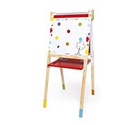 Janod Kids Wooden Double Sided Easel ‘Splash’ - Dynamic, Height Adjustable - Magnetic Whiteboard + Chalk Board - Including 13 Accessories - From 3 Years Old, J09611