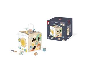 Janod - Large Wooden Multi-Activity Cube - 8 Activities for Children and Babies - Early Learning Toy - Fine Motor Skills Development - Wooden Toy - From 18 Months