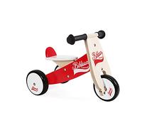 Janod - Little Bikloon Wooden Ride-On Balance Bike - 3 Wheels - Learning Balance and Autonomy - Red and White - from 1 Year Old, J03261