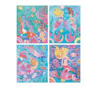 Janod - 4 Paintings with Silver Lines - Watercolor Painting - Mermaid Theme - Magic Ocean - Children's Creative Leisure Kit - Learning Fine Motor Skills and Concentration - from 7 Years Old - J09107