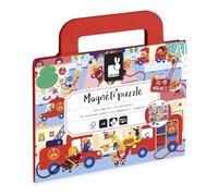 Janod, Magneti'Puzzles Firefighters, Children's Puzzle, 36 Pieces | Portable Case with Side Pockets and Printed Model Background, FSC Cardboard, Ages 4+, Fine Motor Skills and Observation