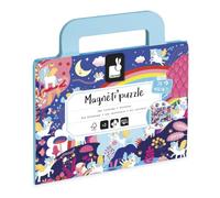 Janod, Magneti'Puzzles Unicorns, Children's Magnetic Puzzle, 24 Pieces | Portable Case with Side Pockets and Printed Model Background, FSC Cardboard, Ages 3+, Fine Motor Skills and Observation