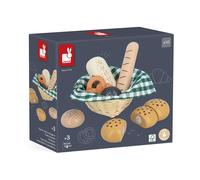 Janod - Wooden Bakery Basket - Viennoiseries Basket - 6 Realistic Dinette Accessories - Ideal Complement to a Child's Kitchen - Develops Imagination - From 3 years - J06645