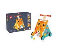 Janod Wooden Activity Baby Walker Cat - Push Along Toy with Brake and Height